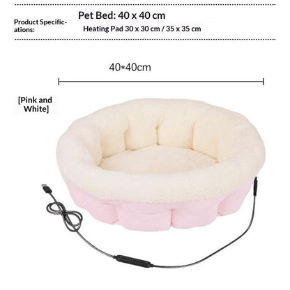 40cm 5V USB Heated Pet Bed Detachable Washable Electric Warming Cat Dog Bed with Timer for Winter