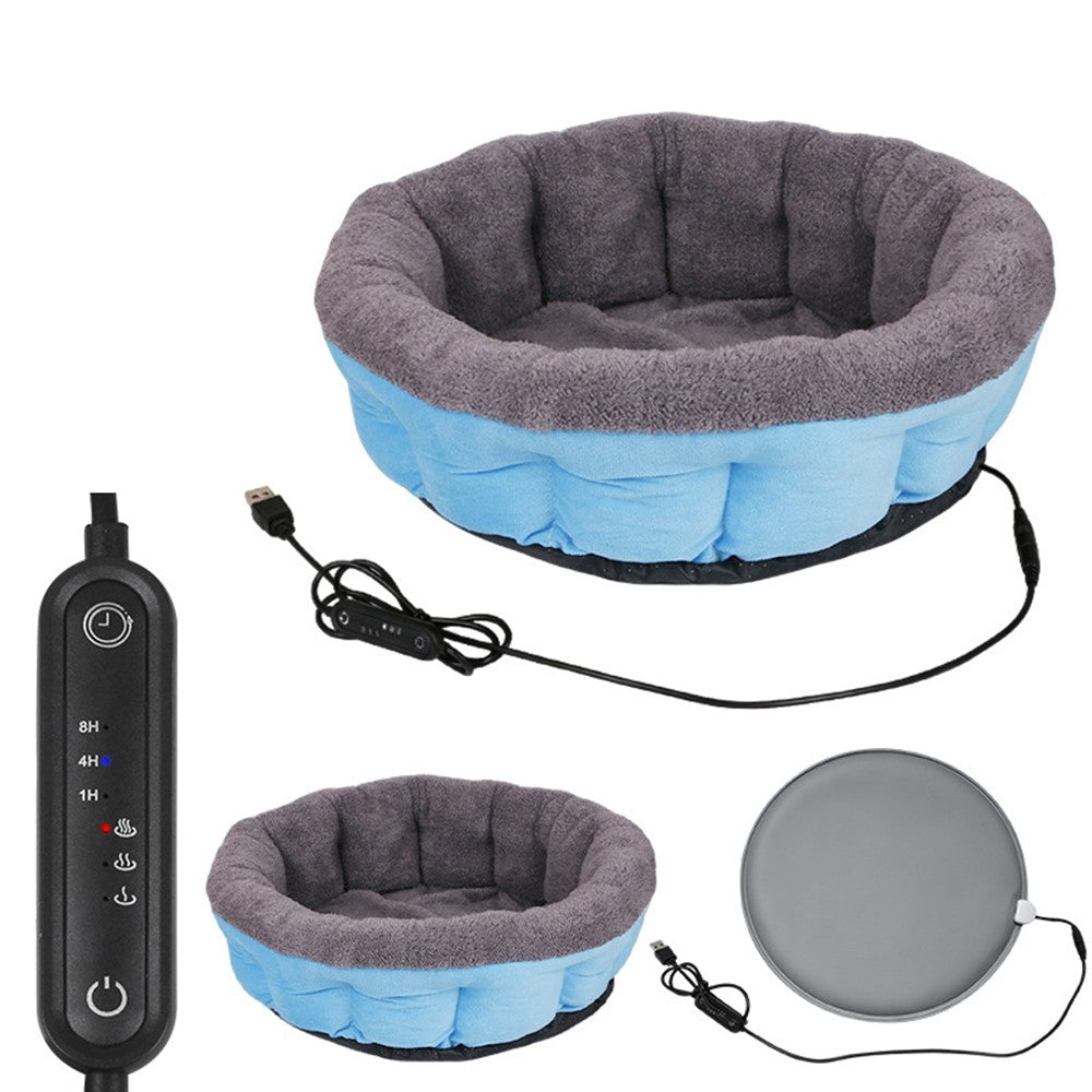 40cm 5V USB Heated Pet Bed Detachable Washable Electric Warming Cat Dog Bed with Timer for Winter