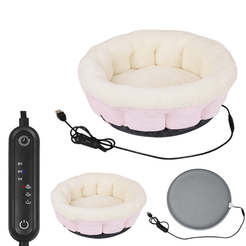 40cm 5V USB Heated Pet Bed Detachable Washable Electric Warming Cat Dog Bed with Timer for Winter