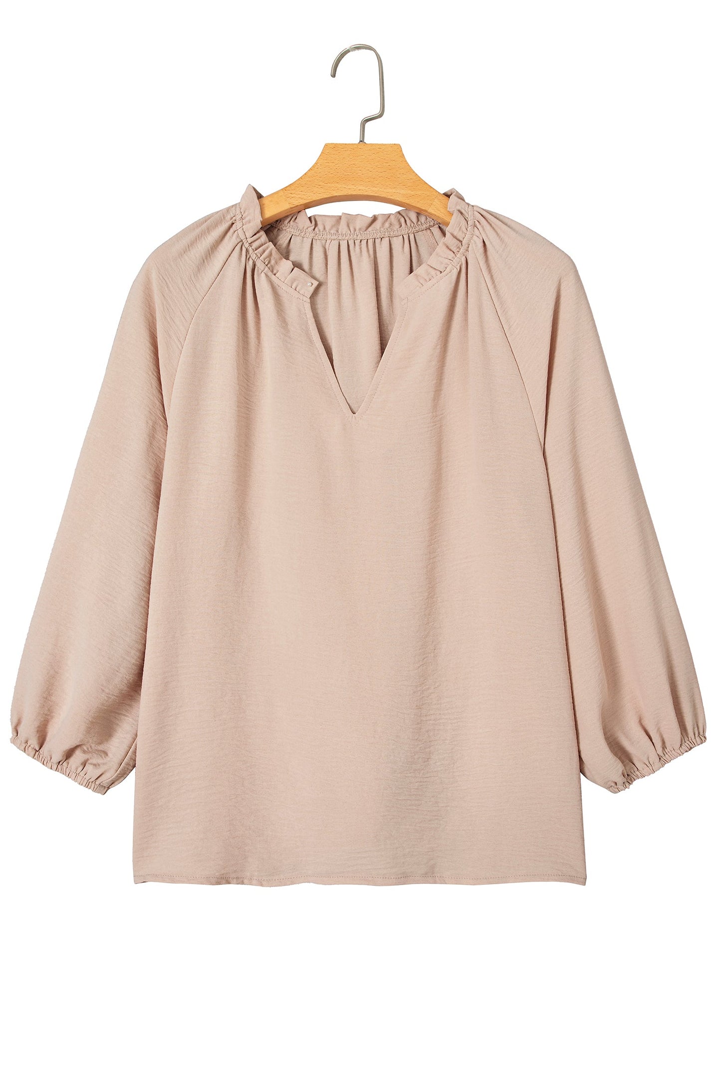 Solid Gathered Cuff 3/4 Sleeve V-Neck Blouse