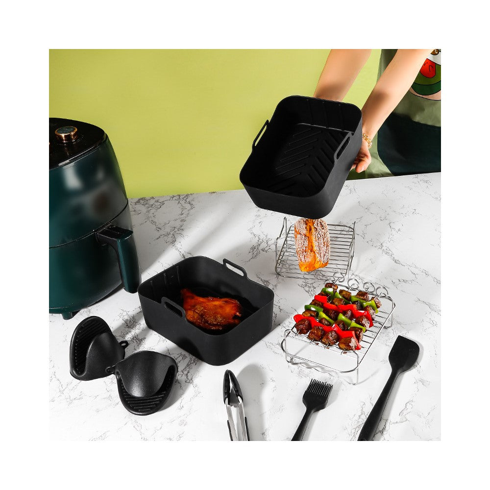 12Pcs / Set for Ninja AF400 AF500 Air Fryer Accessories Silicone Liner Grill Rack Tong Oil Brush Cupcake Mold Kit (BPA Free, FDA Certified)