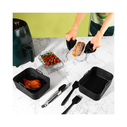 For Ninja AF180 Air Fryer 9Pcs / Set Accessories Cake Plate Silicone Tray Grill Rack Cupcake Mold Kit (BPA Free, FDA Certified)