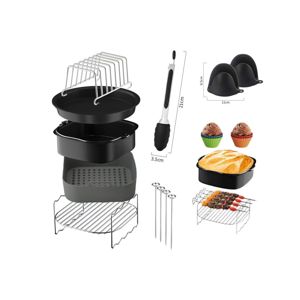 For Ninja AF180 Air Fryer 9Pcs / Set Accessories Cake Plate Silicone Tray Grill Rack Cupcake Mold Kit (BPA Free, FDA Certified)