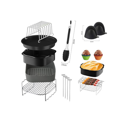 For Ninja AF180 Air Fryer 9Pcs / Set Accessories Cake Plate Silicone Tray Grill Rack Cupcake Mold Kit (BPA Free, FDA Certified)