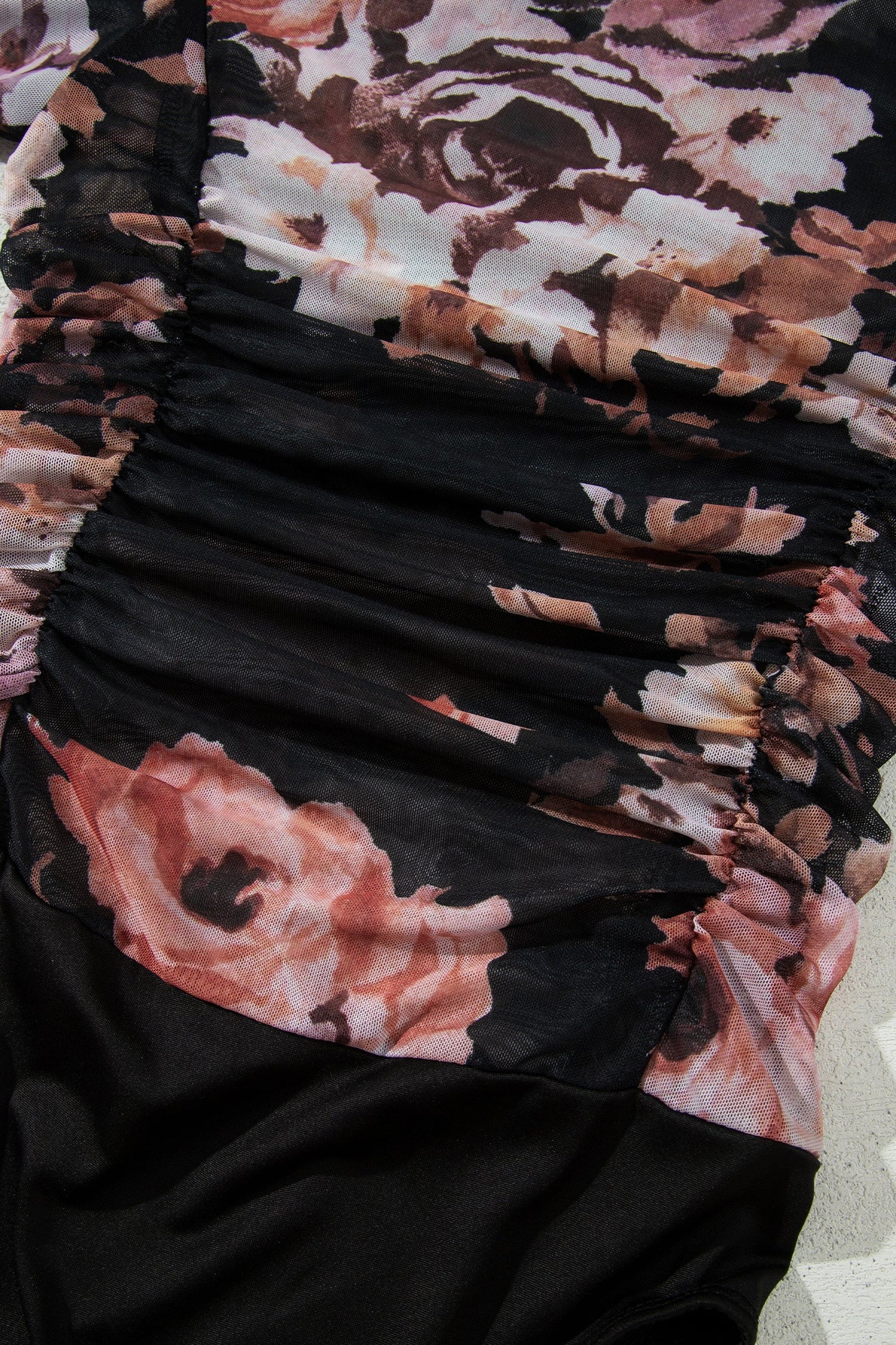 Floral Mesh Long Sleeve High Neck Bodysuit