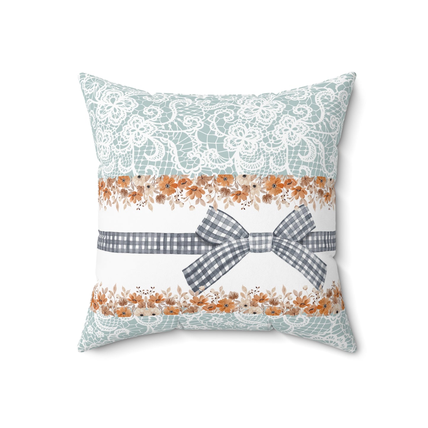 Lace and Bow Floral Faux Suede Square Pillow