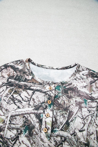 Camo Long Sleeve Top & Elastic Waist Shorts Set