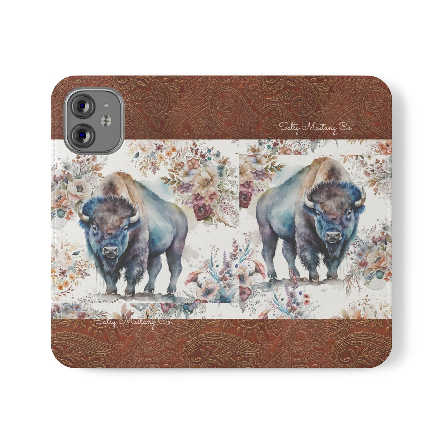 Buffalo Rose Leather Print iPhone Flip Cases