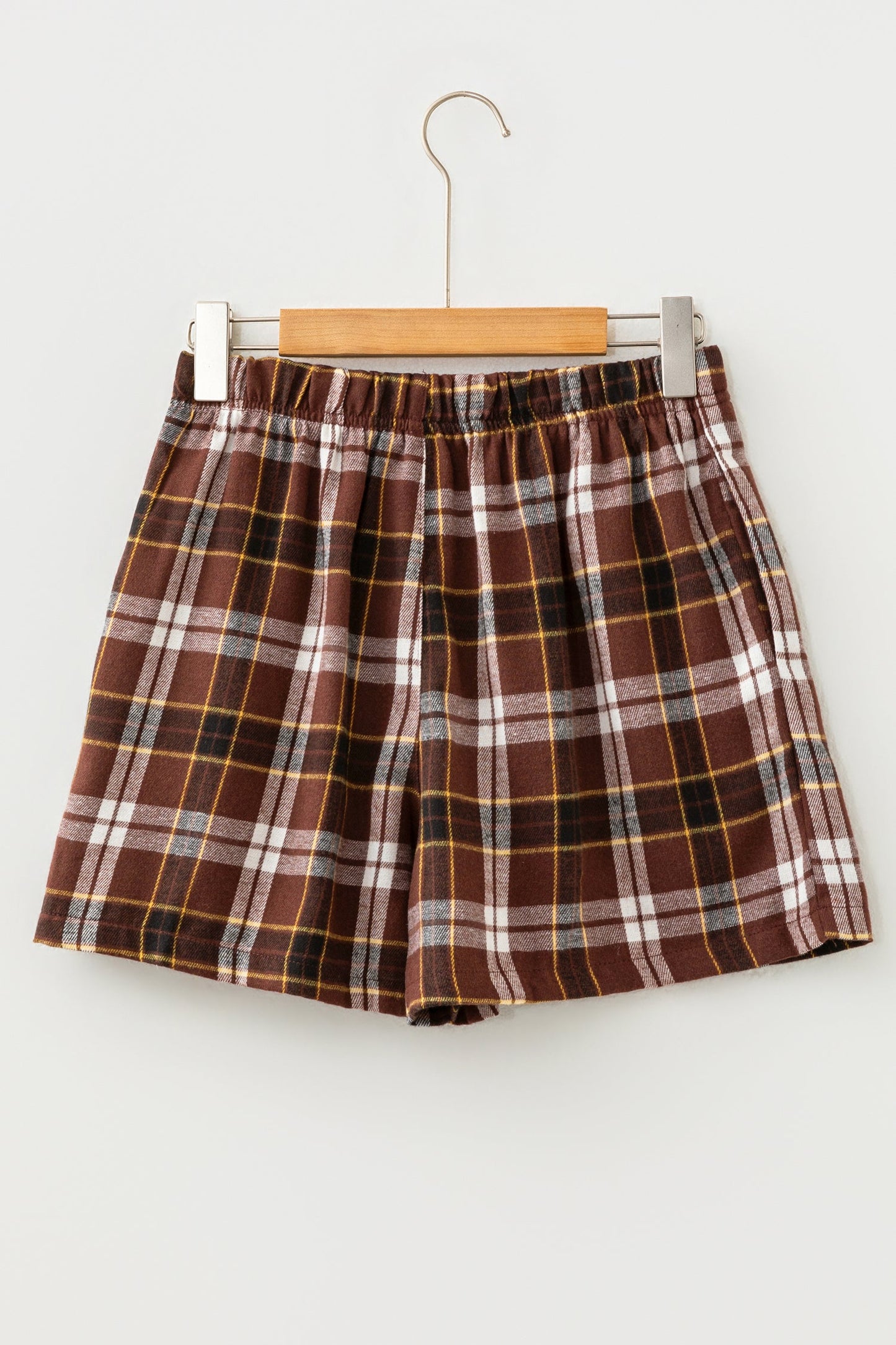 Plaid Button Front Elastic Waist Shorts