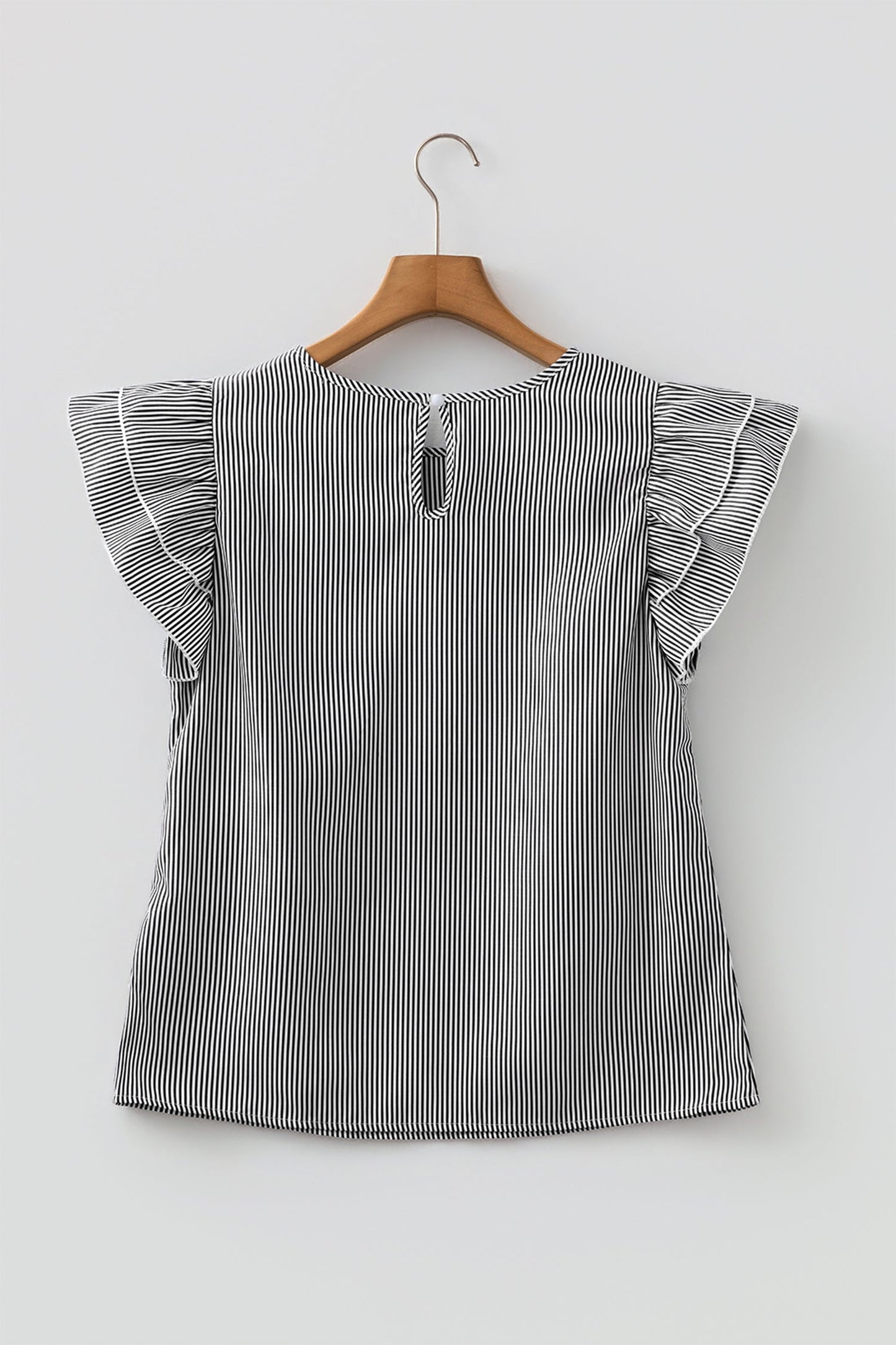 Stripe Ruffle Sleeve Round Neck Blouse
