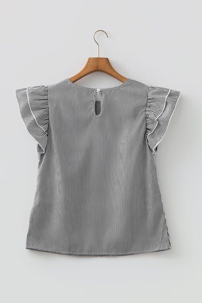 Stripe Ruffle Sleeve Round Neck Blouse
