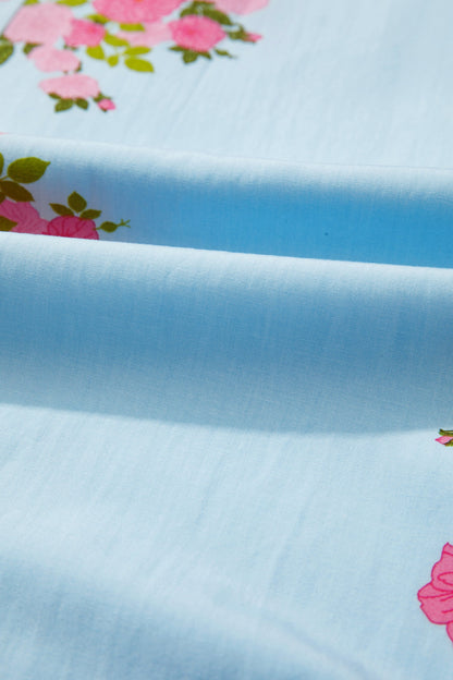 Floral Contrast Ricrac Trim Bubble Sleeve Dress