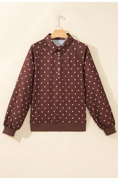 Polka Dot Metal Button Collar Pullover Sweatshirt