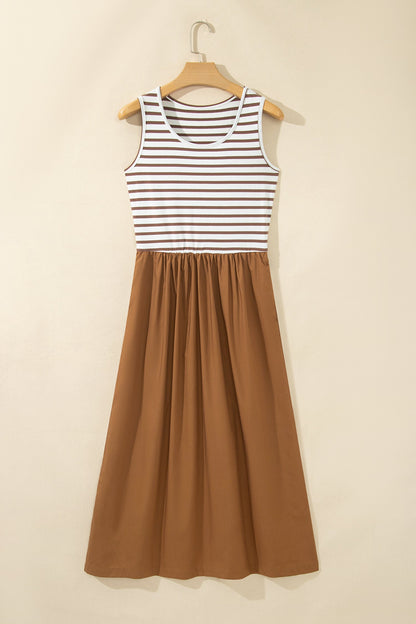 Stripe Colorblock Patchwork Sleeveless Long Dress