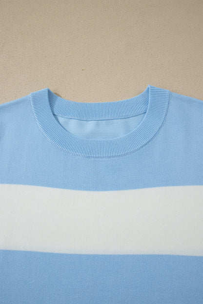 Plus Size Stripe Colorblock Short Sleeve Sweater