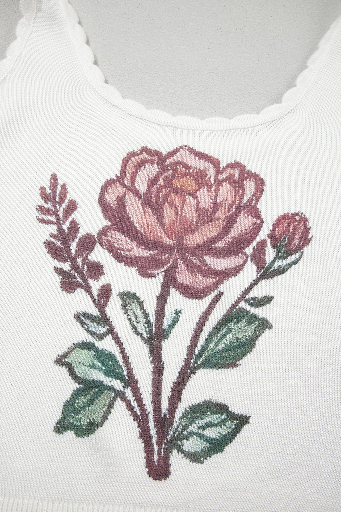 Floral Scallop Square Neck Knit Sweater Top