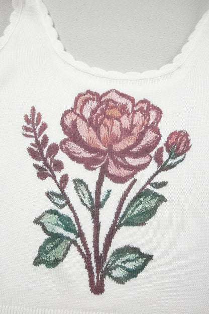 Floral Scallop Square Neck Knit Sweater Top