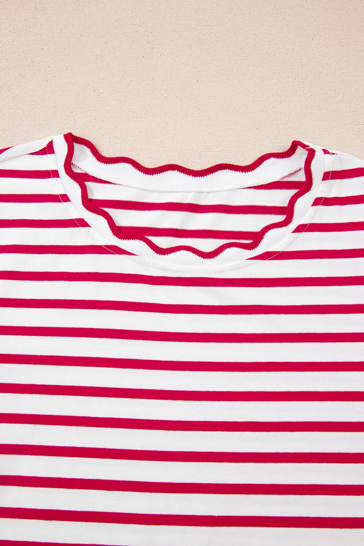 Stripe Scallop Trim Round Neck T-Shirt