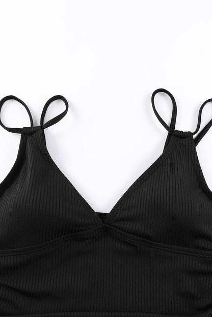 Solid Ribbed Knit Adjustable Strap One-Piece Swimsuit