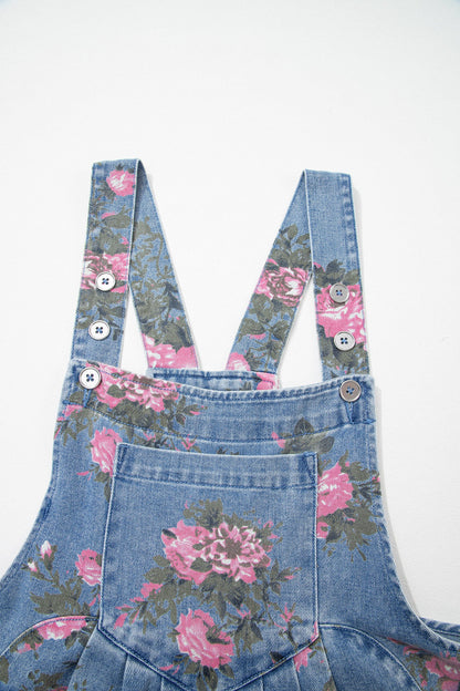 Floral Denim Adjustable Strap Romper