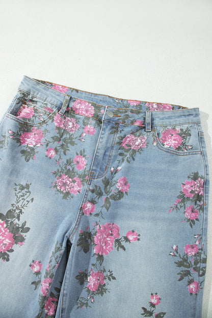 Plus Size Floral Ankle Length Loose Jeans