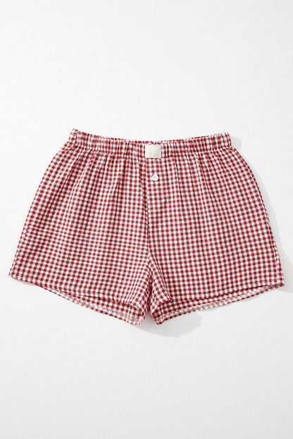 Gingham Plaid High Elastic Waist Shorts