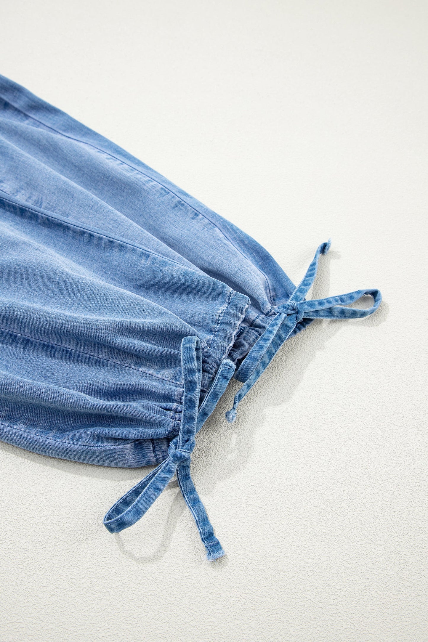 Denim Drawstring Pocket Elastic Waist Loose Pants
