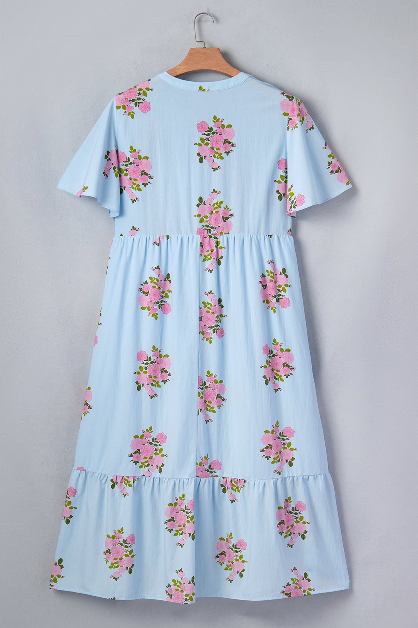 Plus Size Floral Scalloped Trim V-Neck Maxi Dress
