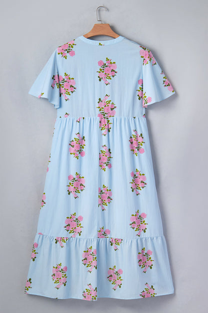 Plus Size Floral Scalloped Trim V-Neck Maxi Dress