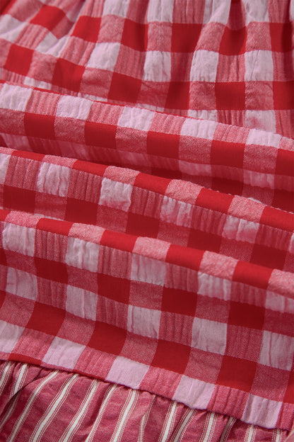 Gingham Ruffle Stripe Patchwork Lace Tie Shorts