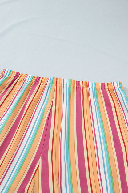 Plus Size Stripe Elastic Waist Ruffle Hem Shorts