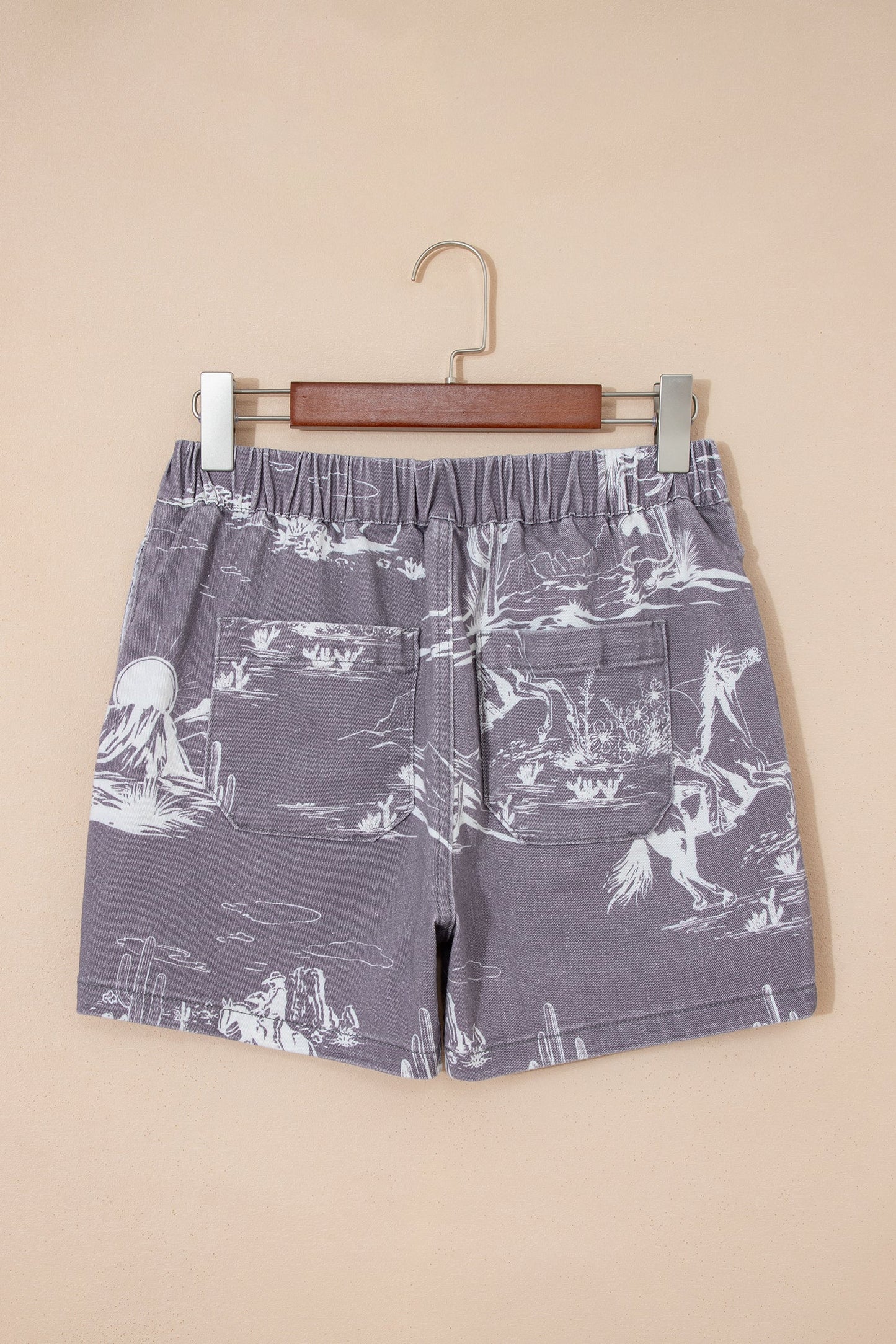 Western Denim Elastic Waist Shorts