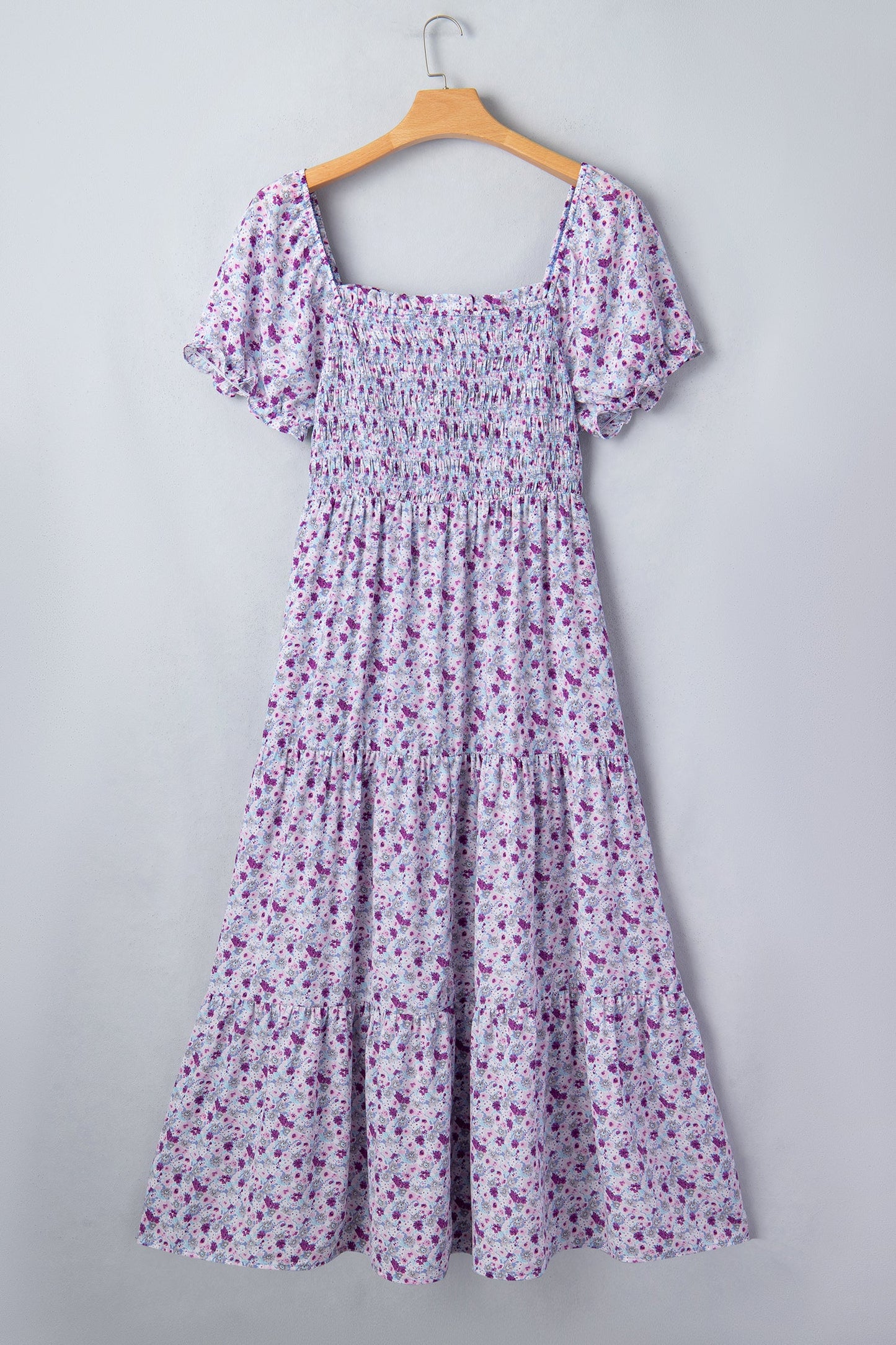Plus Size Floral Smocked Square Neck Maxi Dress
