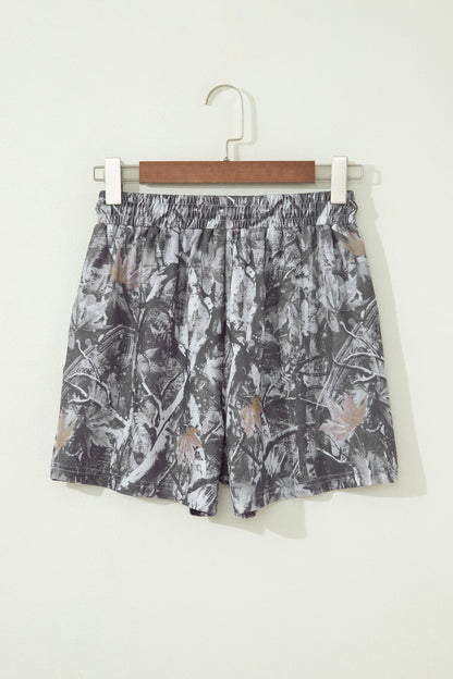 Camo Tie Elastic High Waist Shorts