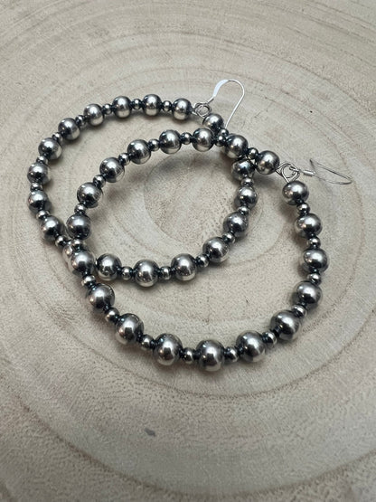 6mm & 3mm Sterling Pearl Hoop Earrings — 2 inch Drop