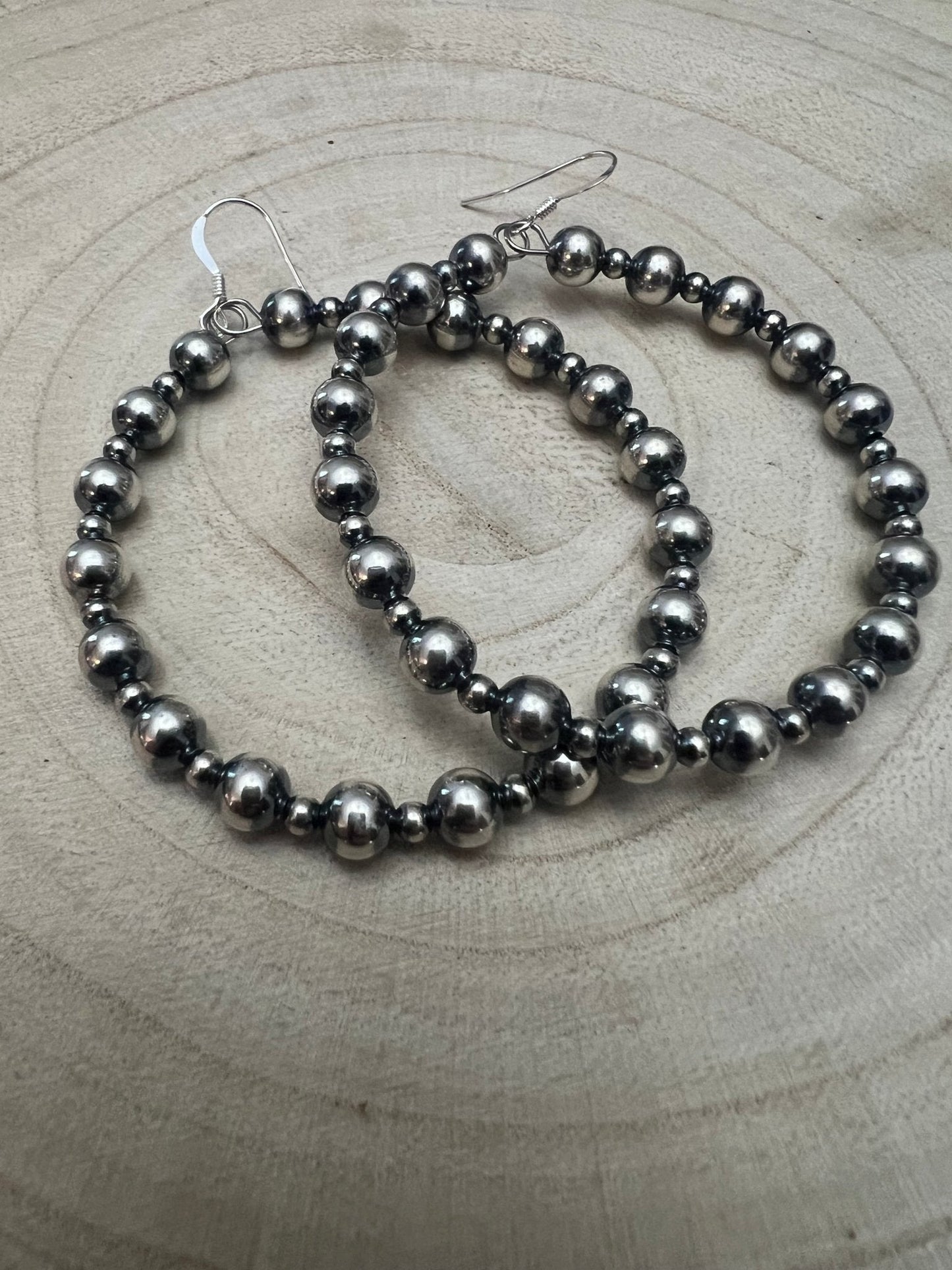 6mm & 3mm Sterling Pearl Hoop Earrings — 2 inch Drop