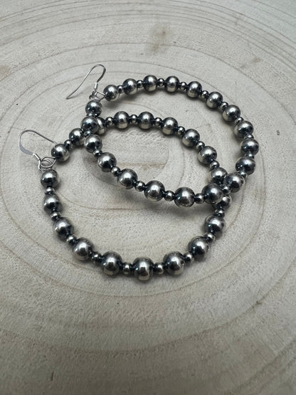 6mm & 3mm Sterling Pearl Hoop Earrings — 2 inch Drop