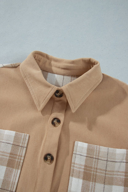 Plaid Colorblock Patch Pocket Buttoned Shacket