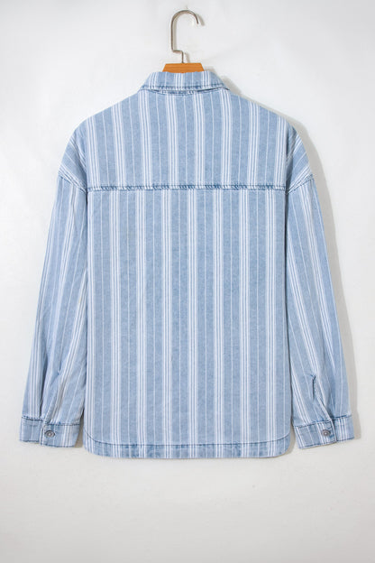 Stripe Denim Chest Pocket Boyfriend Shacket