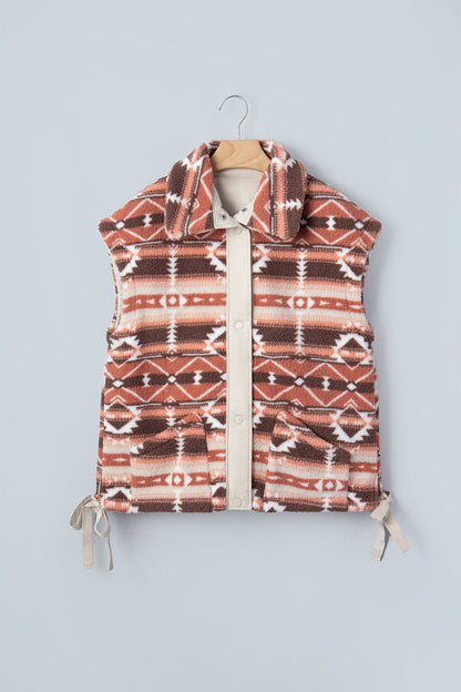 Aztec Fleece Buttoned Placket Side Tie Vest