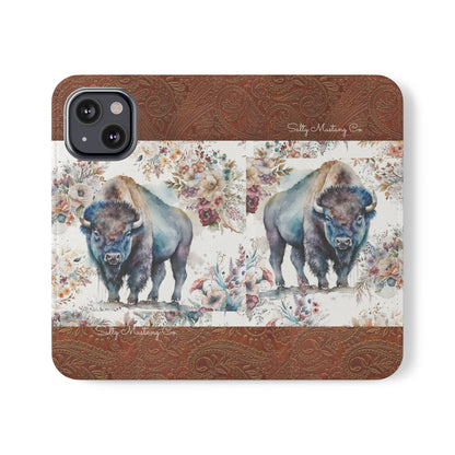 Buffalo Rose Leather Print iPhone Flip Cases