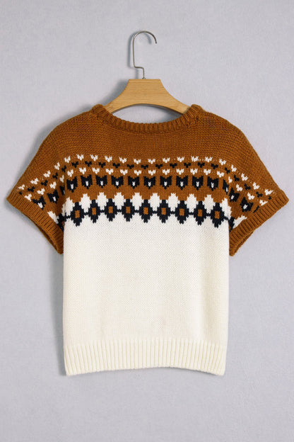 Western Geometric V-Neck Short Sleeve Knit T-Shirt
