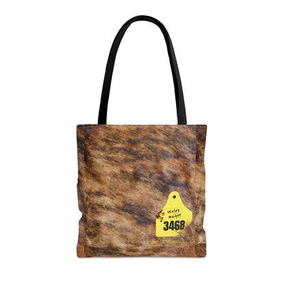 Ear Tag #3468 Waspy Heifer, Brindle Cow Print Tote Bag (AOP)