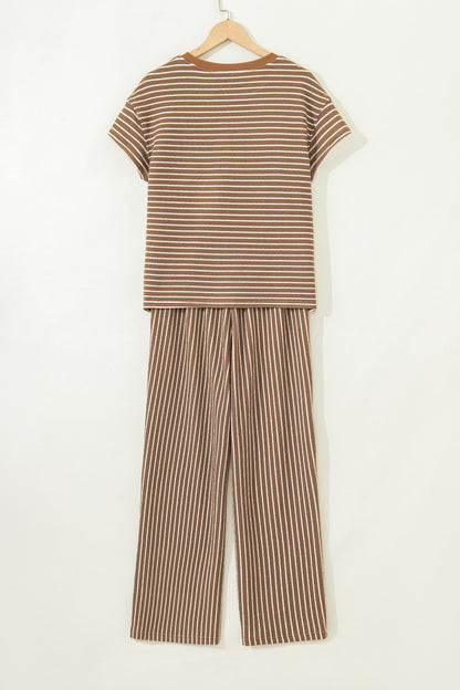 Stripe Crew Neck Tee and Drawstring Pants Set