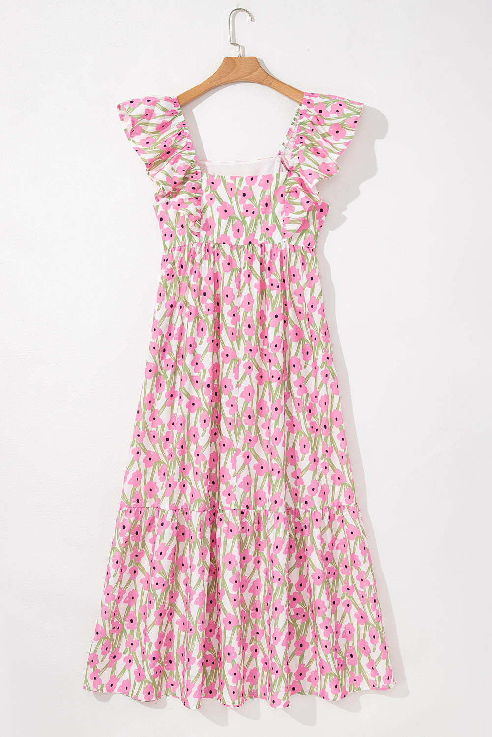 Floral Square Neck Ruffle Strap Maxi Dress