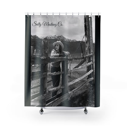 Vintage Rocky Mountain Cowgirl Shower Curtain