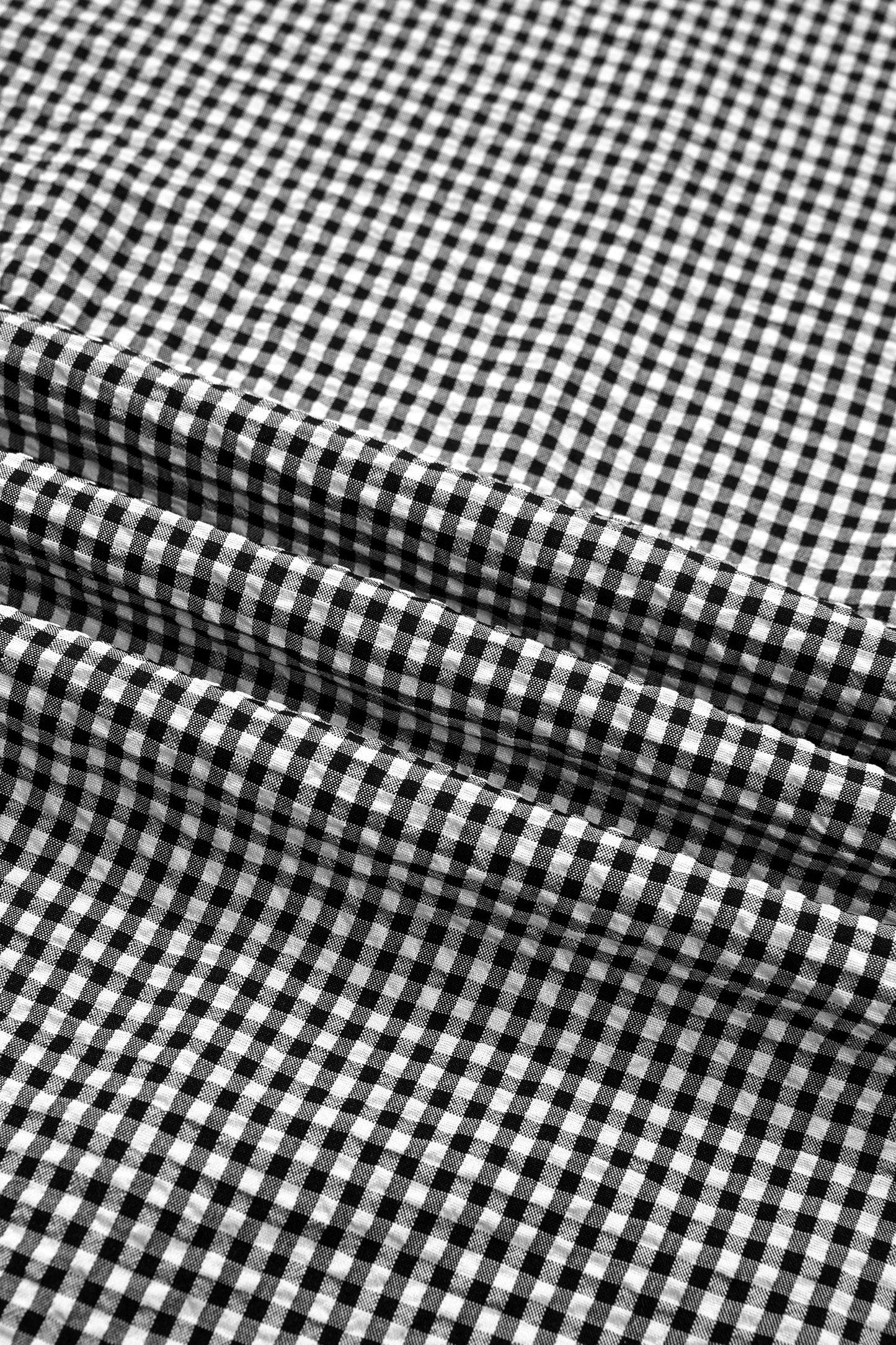 Gingham Plaid Bow Ruffle 3/4 Sleeve Blouse
