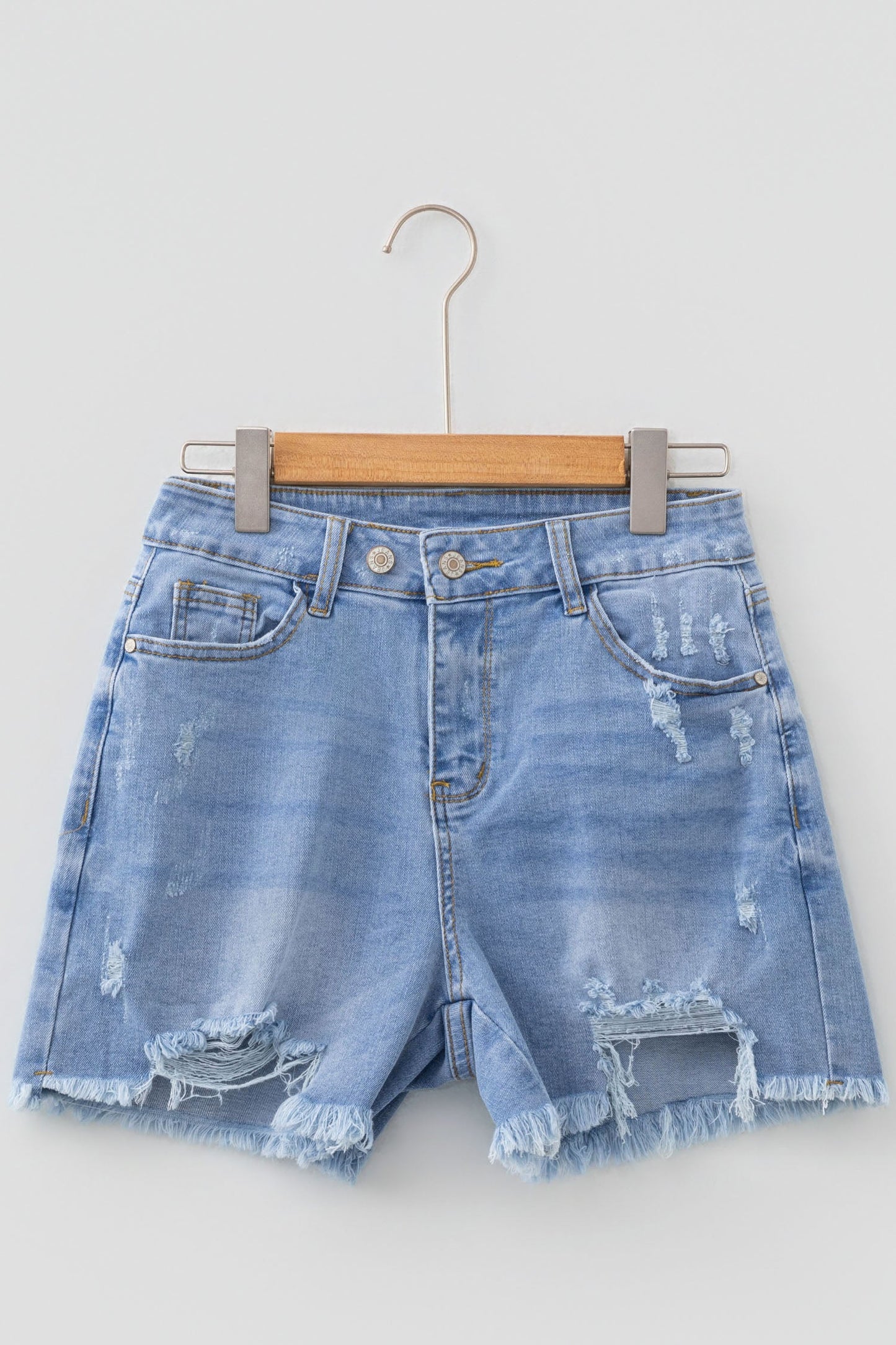Distressed Denim Asymmetric Raw Hem Shorts