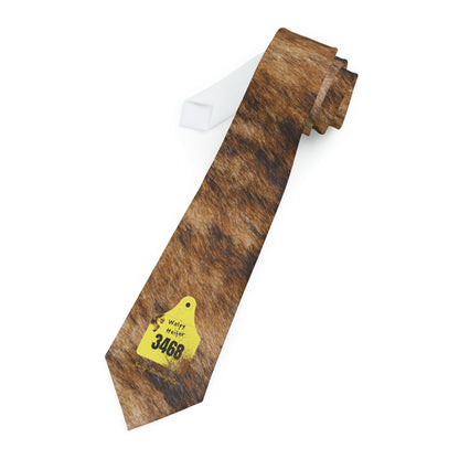 Ear Tag #3468 Waspy Heifer, Brindle Cow Print Necktie