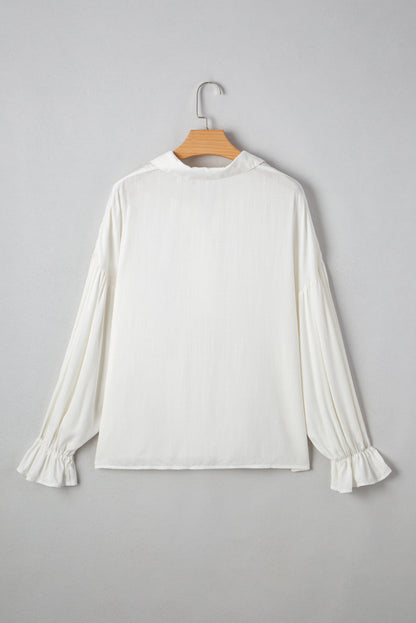 Solid Collared Drop Shoulder Puff Long Sleeve Shirt